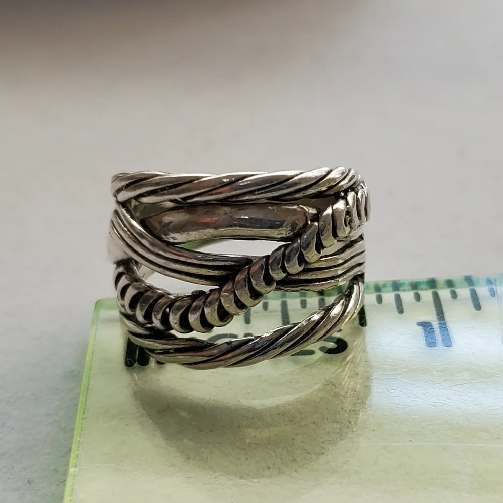 PZ 925 Sterling Texturized Rope Weave Band Ring 6.75 - Picture 13 of 16